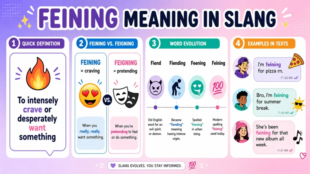 Feining meaning in slang,